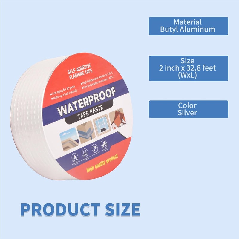 LFGUD 2" W X 32.8'L Waterproof Tape for Leaks Aluminum Butyl Tape with Adhesive for RV Repair, Glass Repairs, Air Mattress Patch, Window Caulking, Boat Sealing, Roof Patching - Image 2